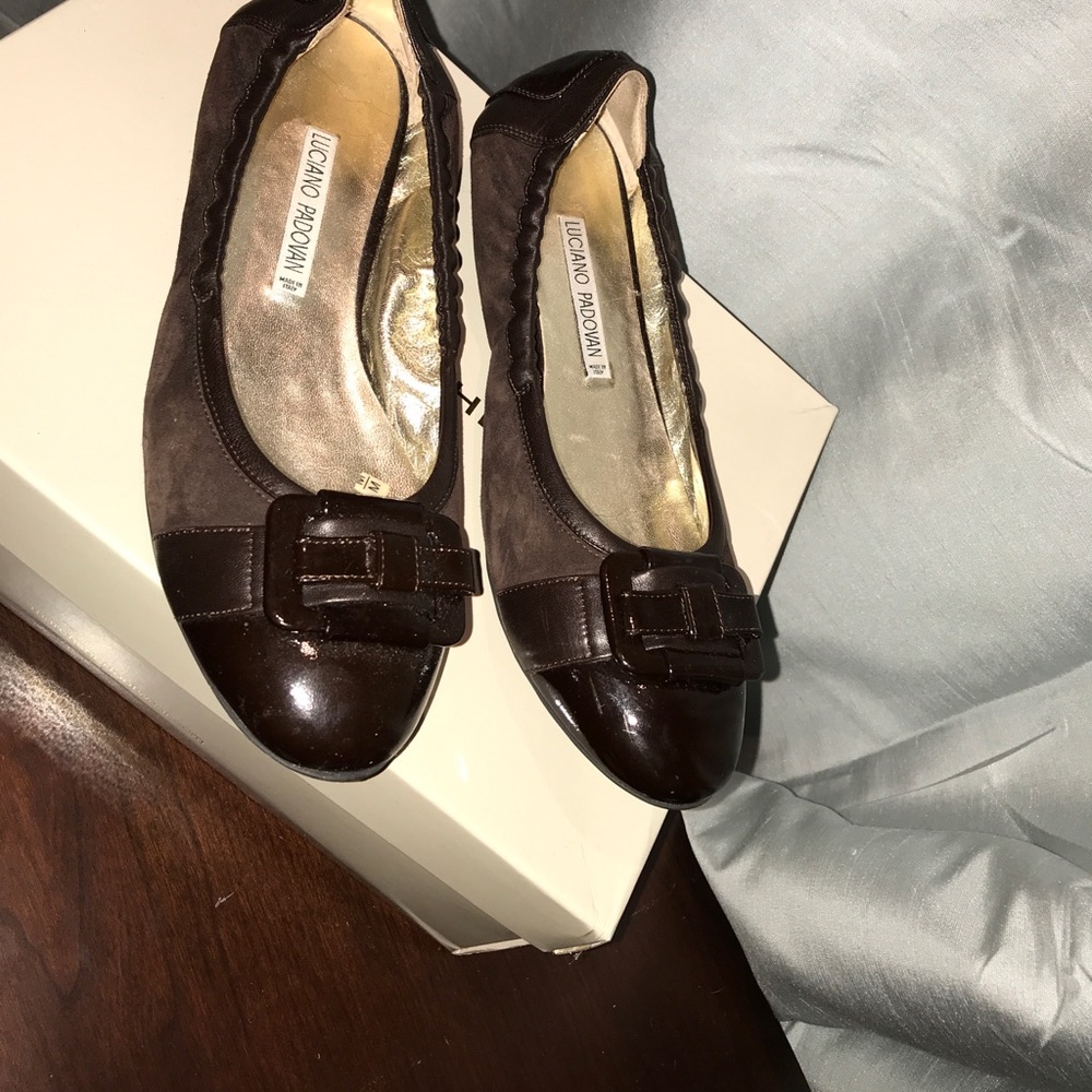 Luciano Padovan Suede patent ballerina flat 39